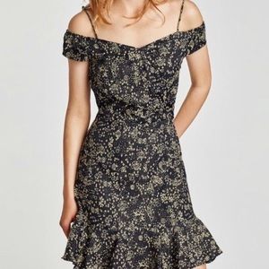 Zara floral off shoulder mini dress